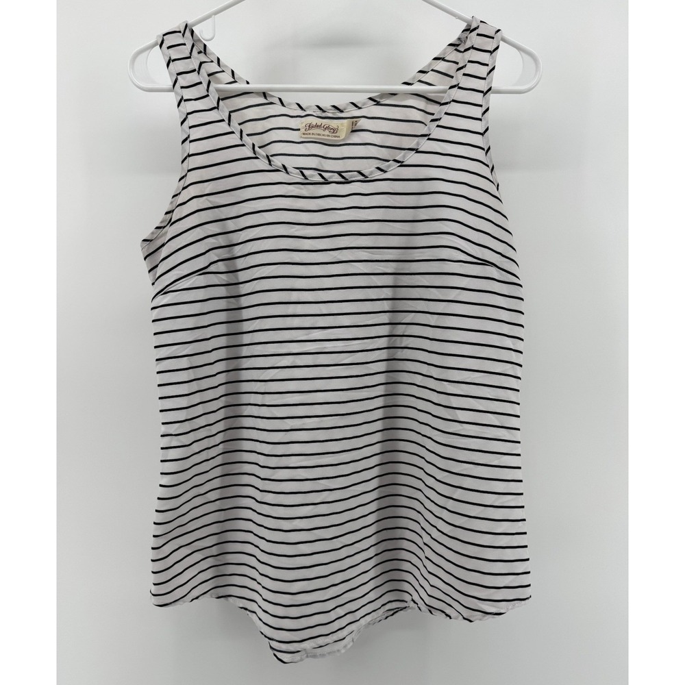 Faded Glory Women's Tank Top Black & White Striped Casual Polyester Size Small